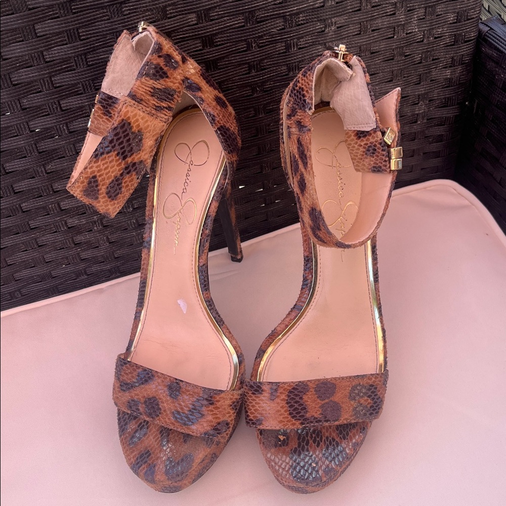 JESSICA SIMPSON Sexy Brown Leopard Print Women's Heels - Picture 9 of 11
